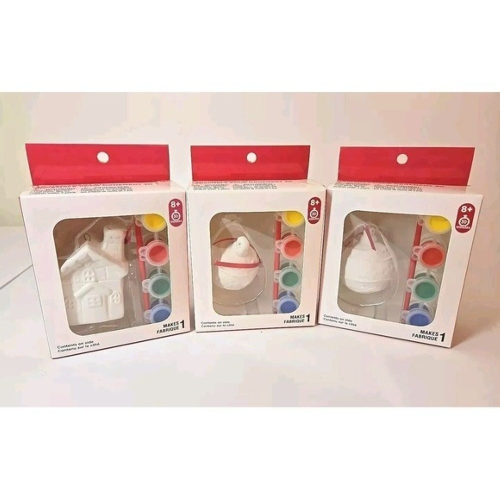 Creatology Christmas 3D DIY Ceramic Ornament Kit Lot Of 3: Orament & House New!